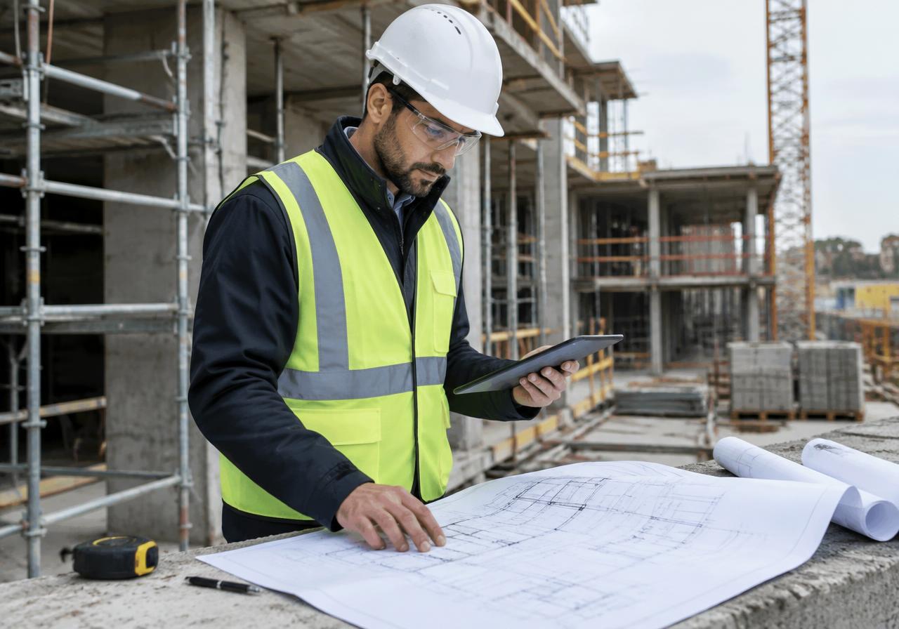 Voditelj projekta pregledava nacrte na gradilištu